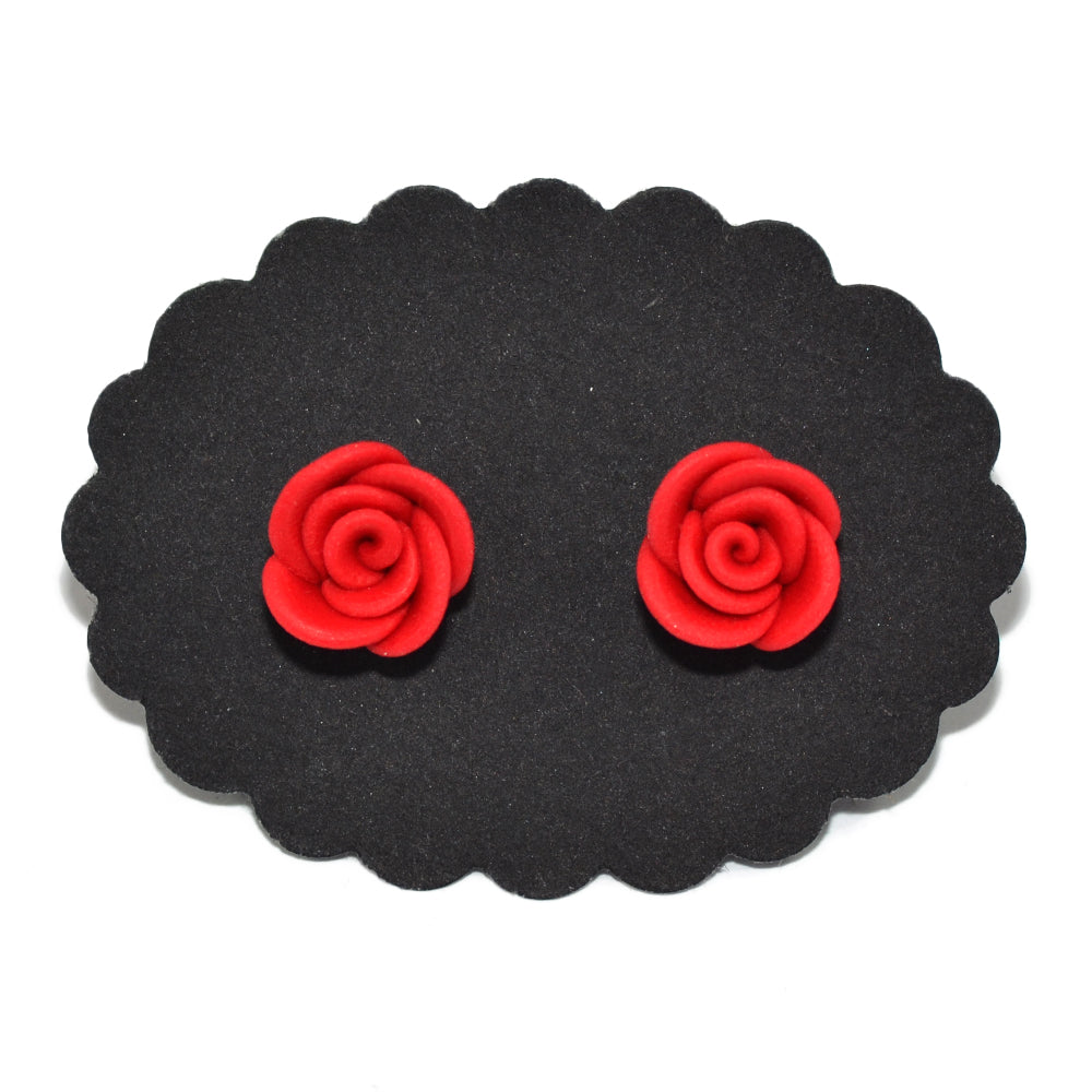 Red roses stud earrings