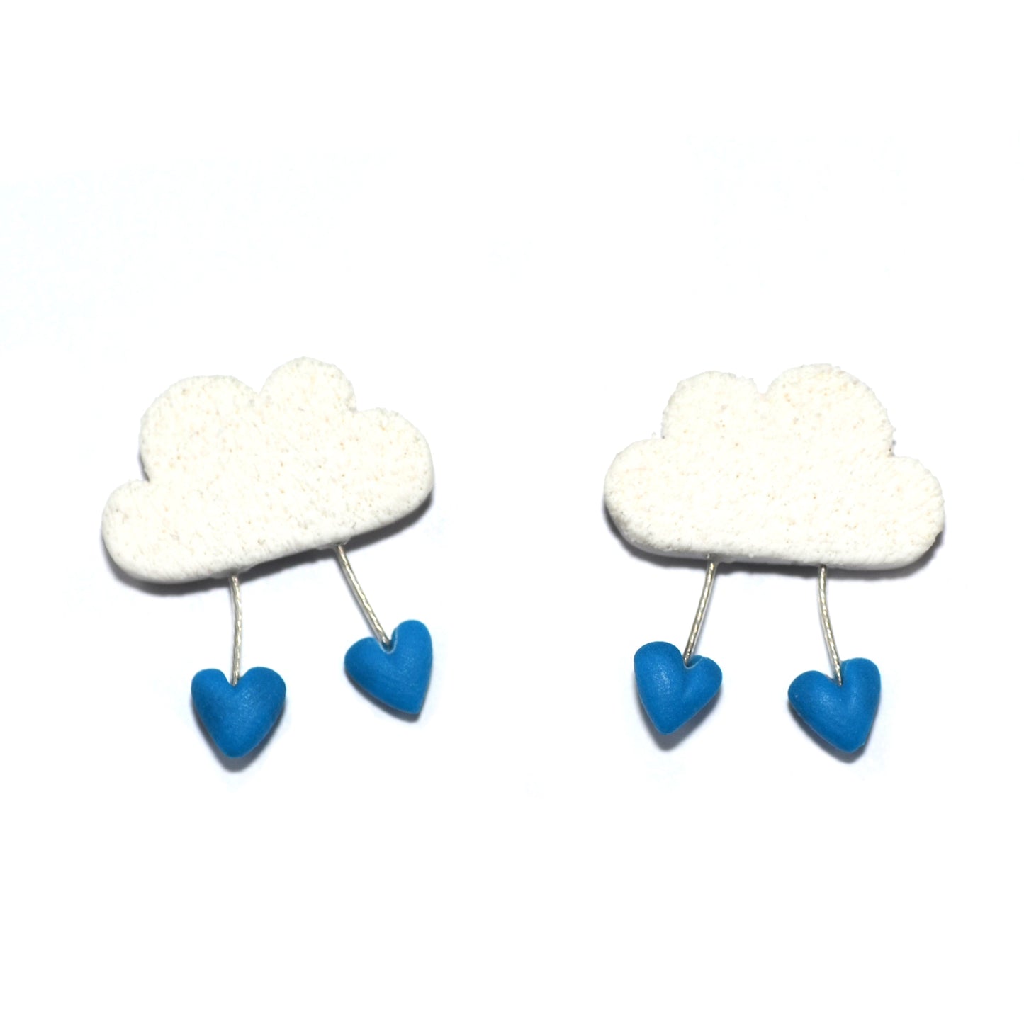 Stud earrings white clouds with red hearts