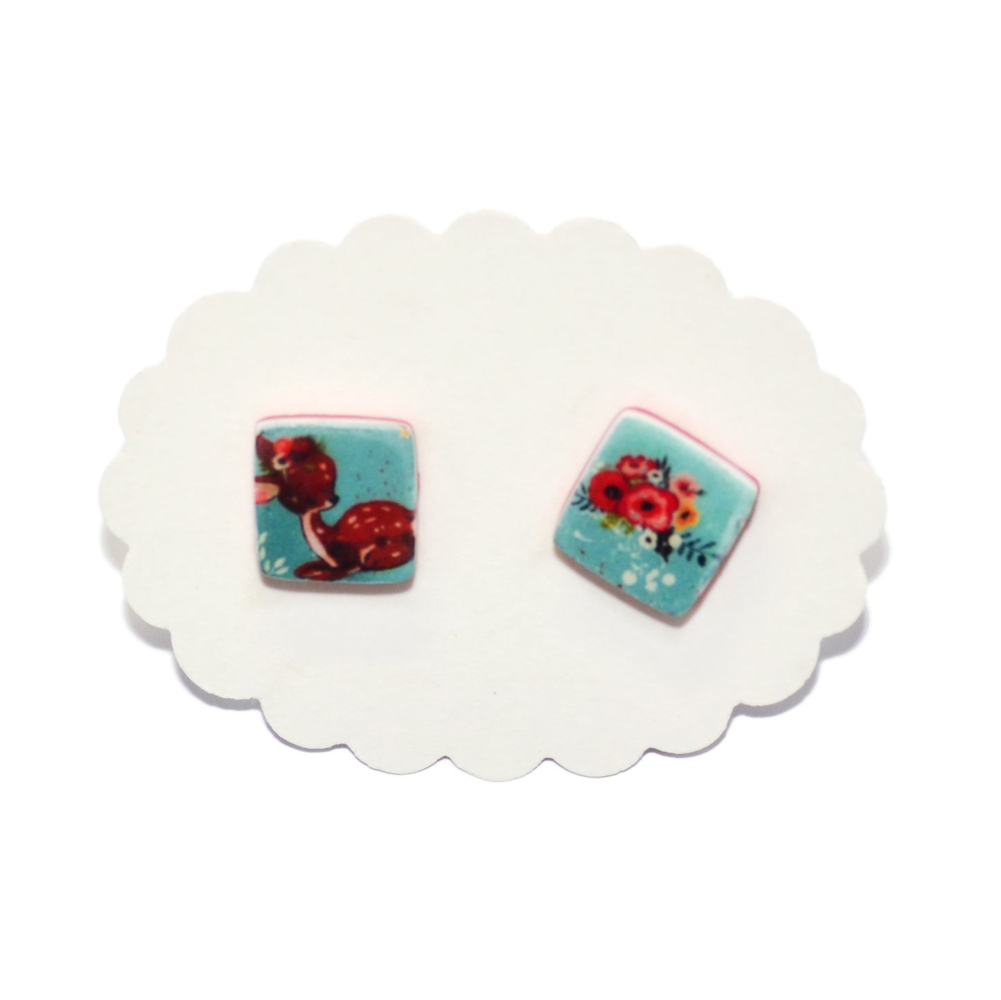 Studded mini tiled earrings red with white